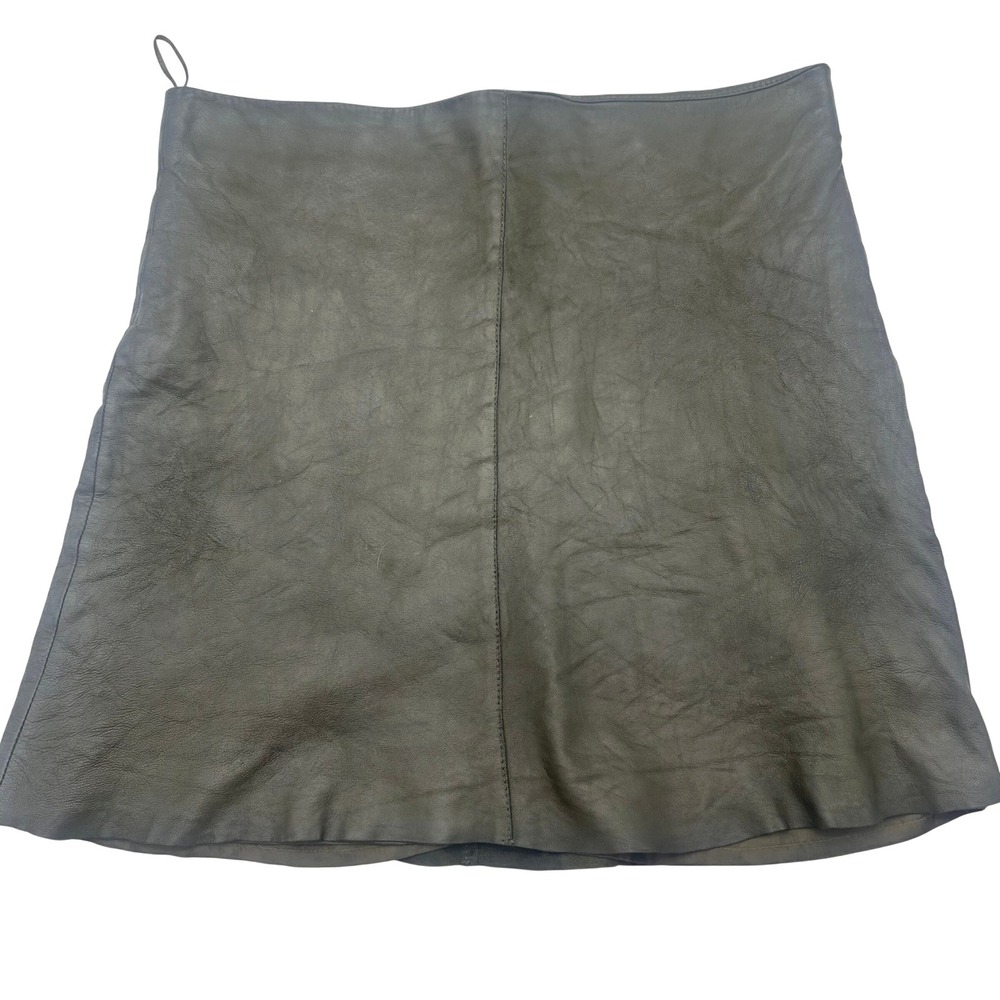 Hallhuber Olive Green Leather Mini Skirt A-Line Zip Lined Womens EUR 40 US 8